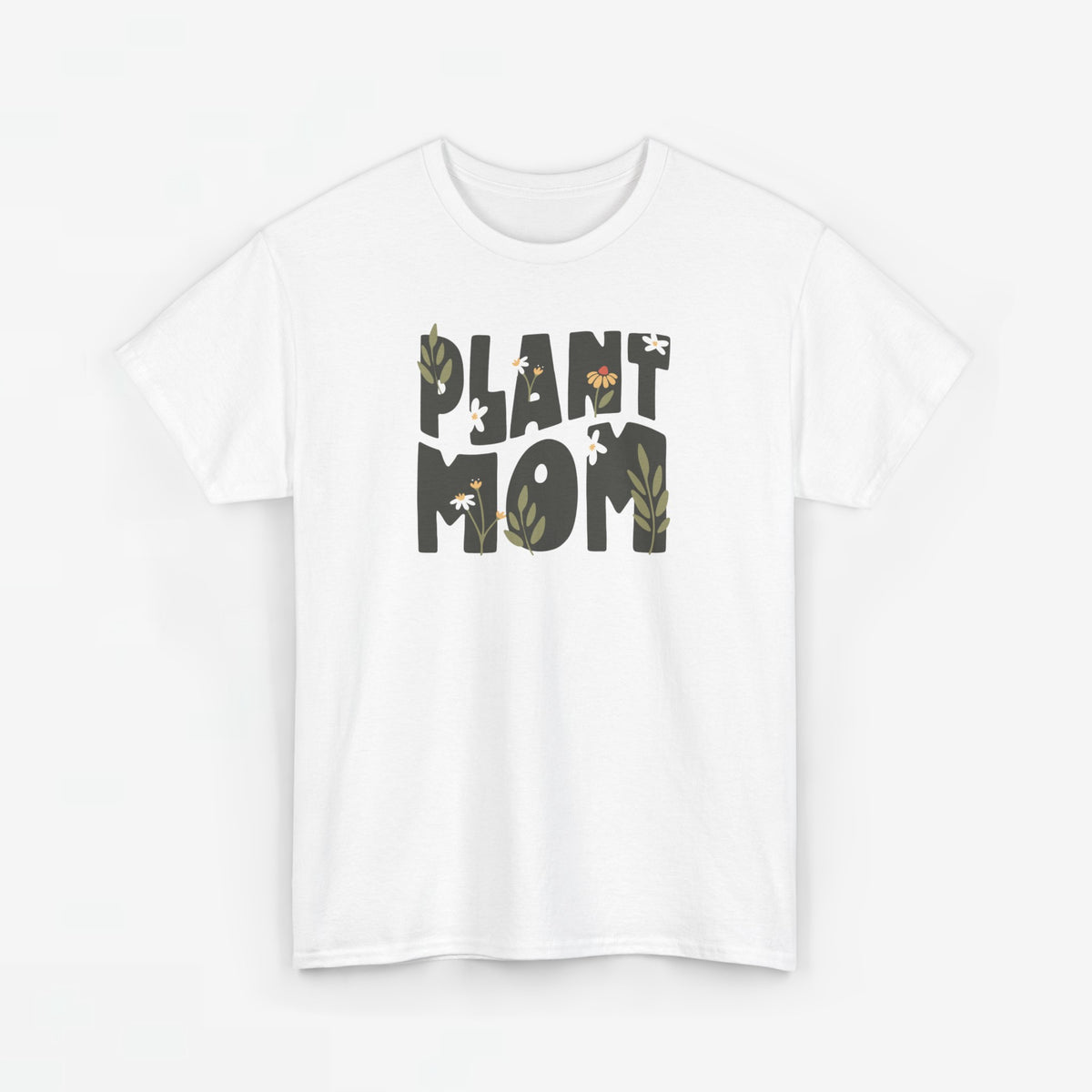 Wit T-shirt met ronde hals en “Plant Mom” grafische print