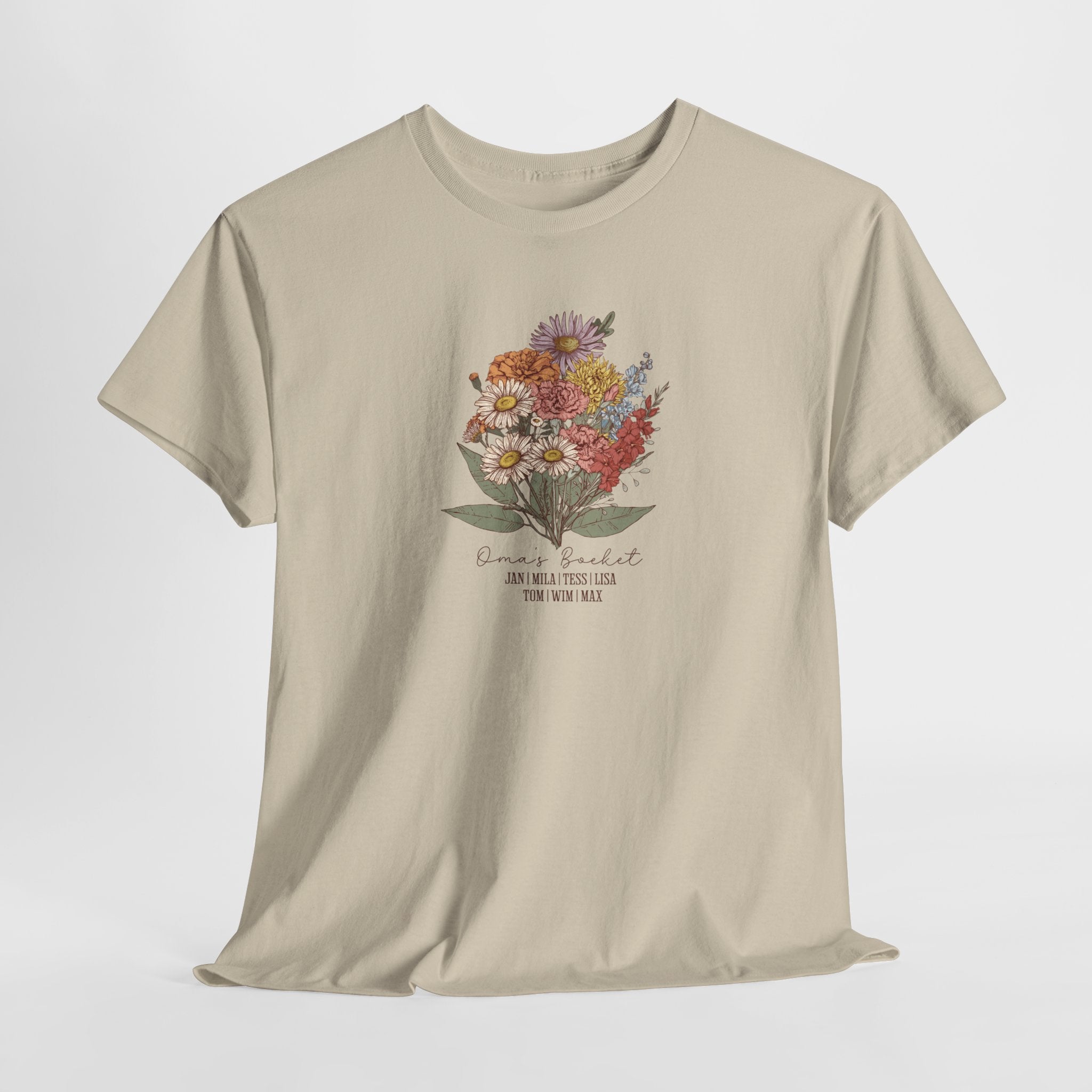 Gepersonaliseerde Moederdag Mama Cadeau - T-shirt - Oma's boeket met namen en geboortemaand bloemen