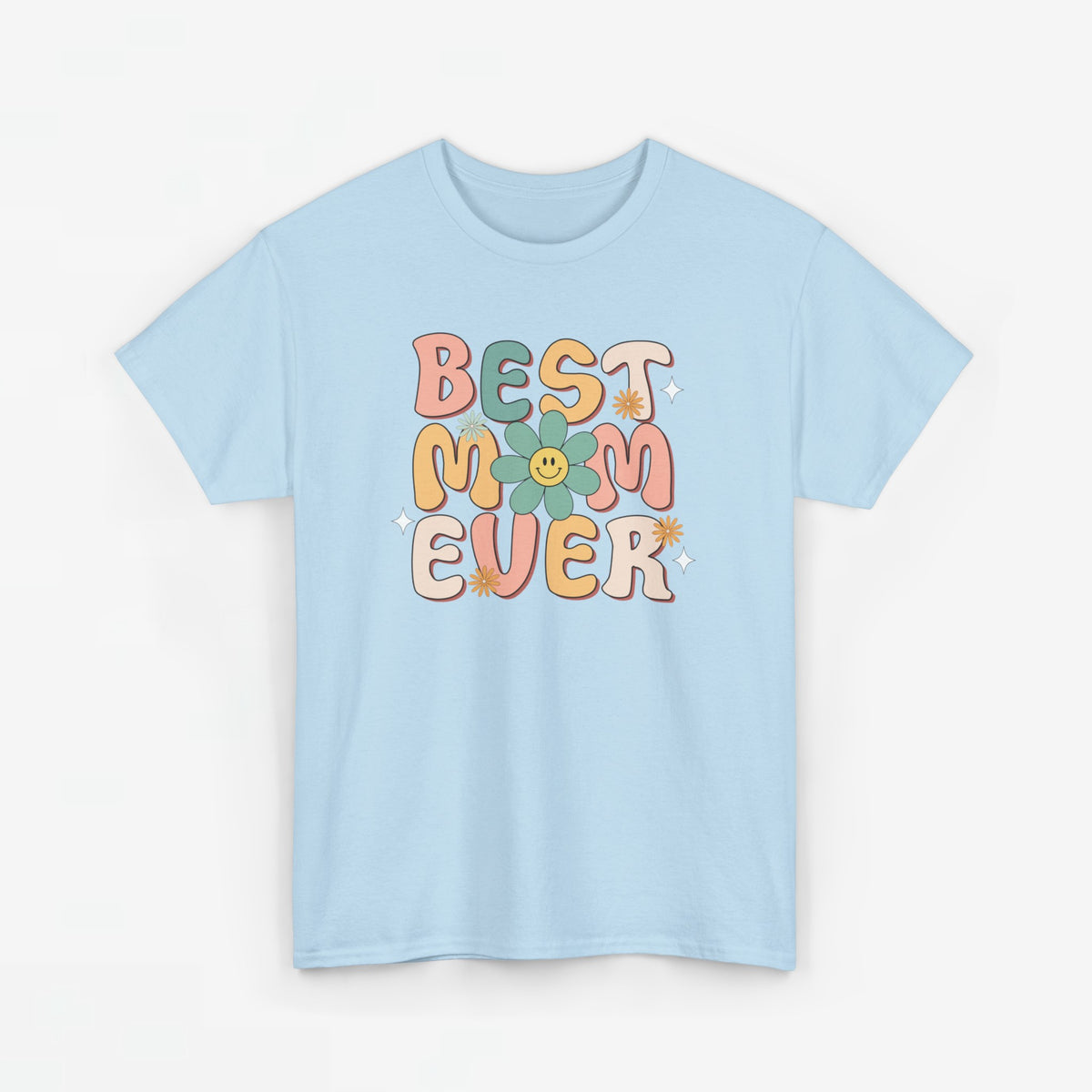 Lichtblauwe T-shirt met ronde hals en 'BEST EVER' bloemenprint