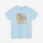 Lichtblauwe T-shirt met ronde hals en 'BEST EVER' bloemenprint