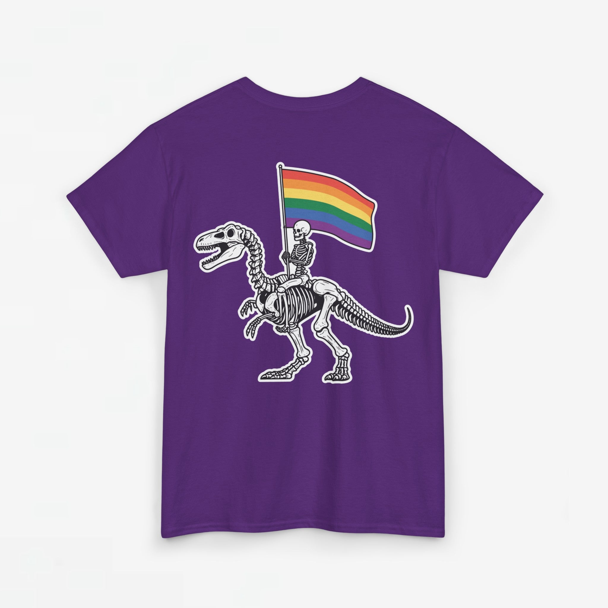 Gay Pride T-shirt - Skelet Dinosaurus Regenboog Pride Vlag - Back Print - Oversized #77