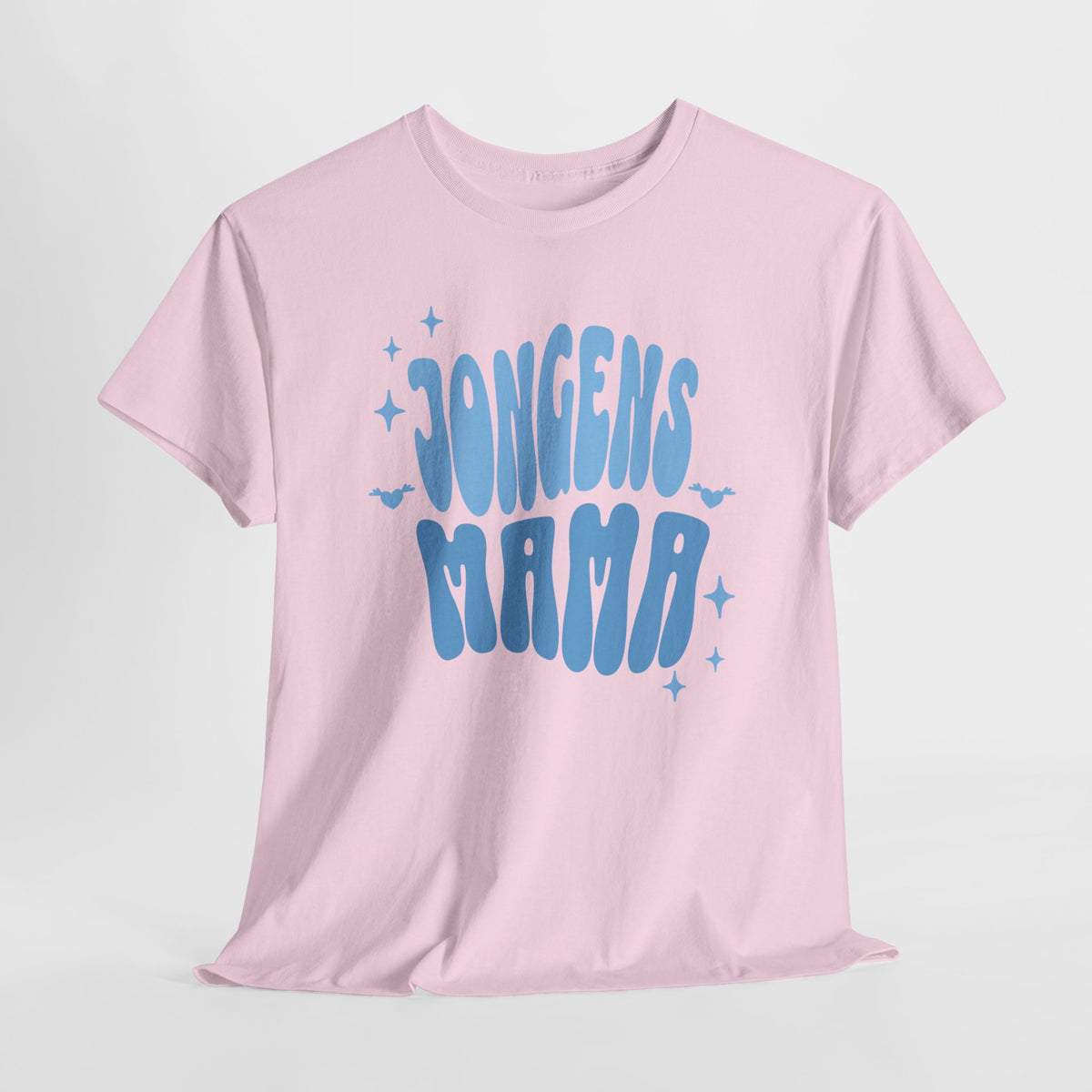 Roze T-shirt met korte mouwen en “JONGENS MAMA” tekstprint op de borst