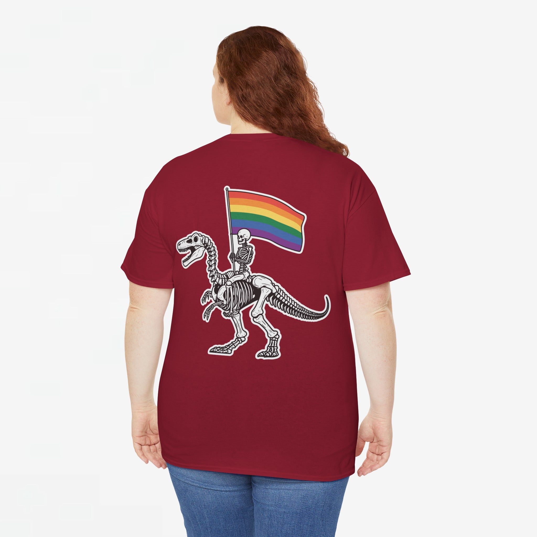 Gay Pride T-shirt - Skelet Dinosaurus Regenboog Pride Vlag - Back Print - Oversized #77