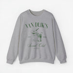 Lichtgrijze sweatshirt met opdruk “Van Dijk's”, cocktailglazen en jaartal 2023