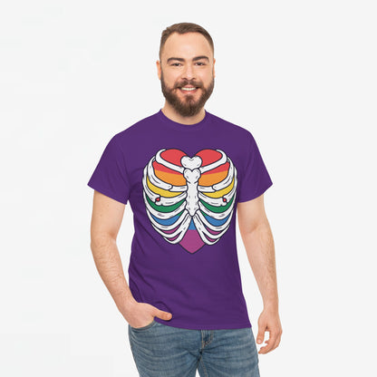 Gay Pride T-shirt - Skelet Regenbooghart - Oversized #67
