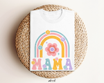 Witte oversized T-shirt met regenboogprint en bloemen voorop