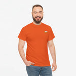 Oranje heren T-shirt met kleine witte borstprint