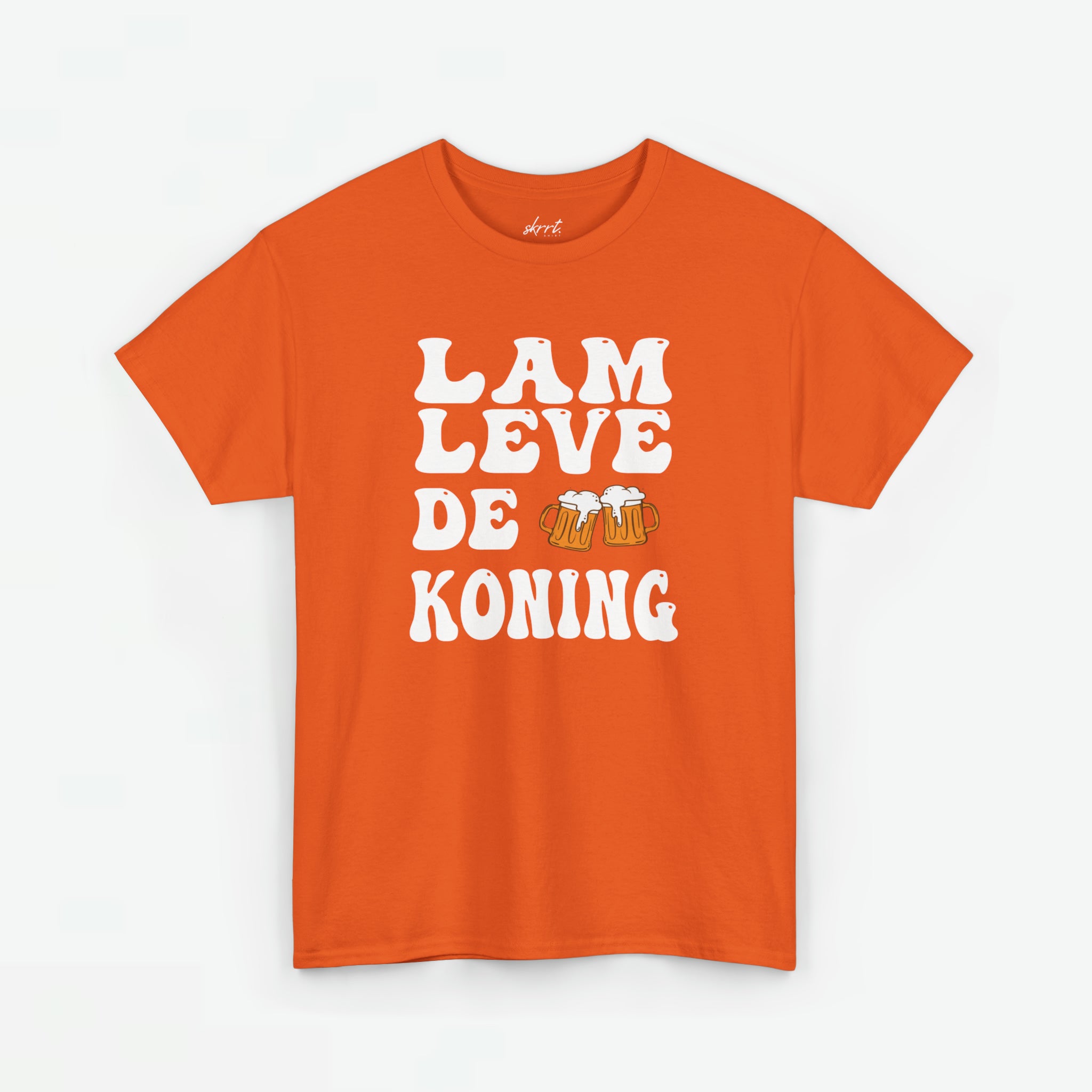 Lam Leve De Koning - oranje tekst | Front Print | Koningsdag T-shirt | Oversized | Heren