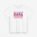 Witte T-shirt met roze 'MAMA3' opdruk met kattenfiguren onderaan