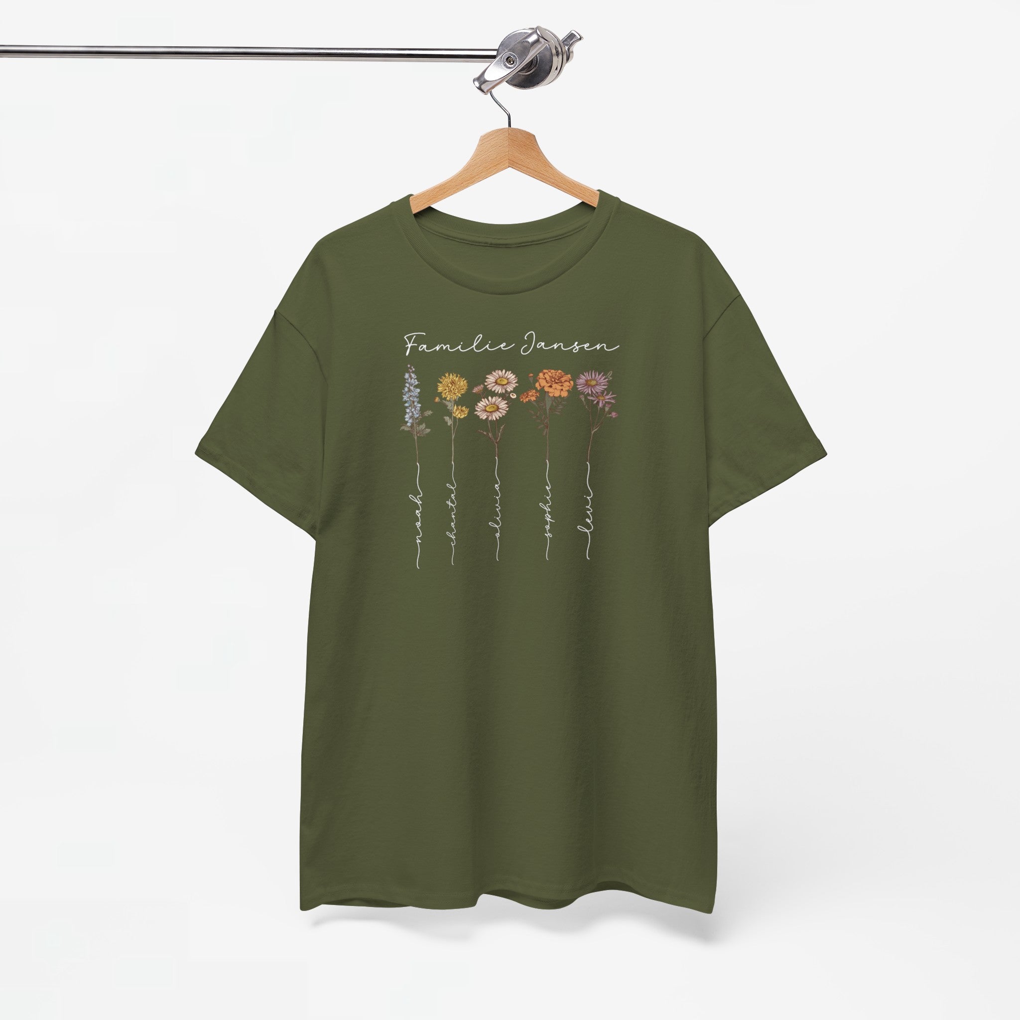 Gepersonaliseerde Moederdag Mama Cadeau - T-shirt - Familienaam met namen en geboortemaand bloemen