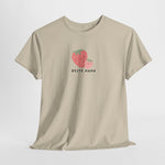 Oversized zandkleurige T-shirt met aardbeien- en 'Beste Mama'-print op de borst.