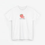 Wit t-shirt met aardbei-print en tekst “Beste Mama” op de borst
