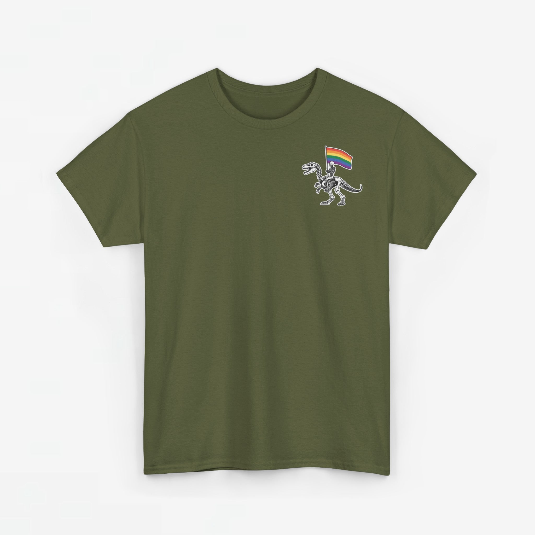 Gay Pride T-shirt - Skelet Dinosaurus Regenboog Pride Vlag - Back Print - Oversized #77