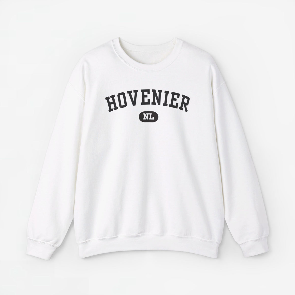 Witte trui met HOVENIER-tekstprint op de borst en ronde hals
