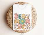Witte oversized T-shirt met kleurrijke “BEST MOTHER” tekst en bloemprint