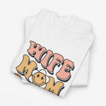 Wit oversized T-shirt met cartoon opdruk “WIFE MOM BOSS” op de borst