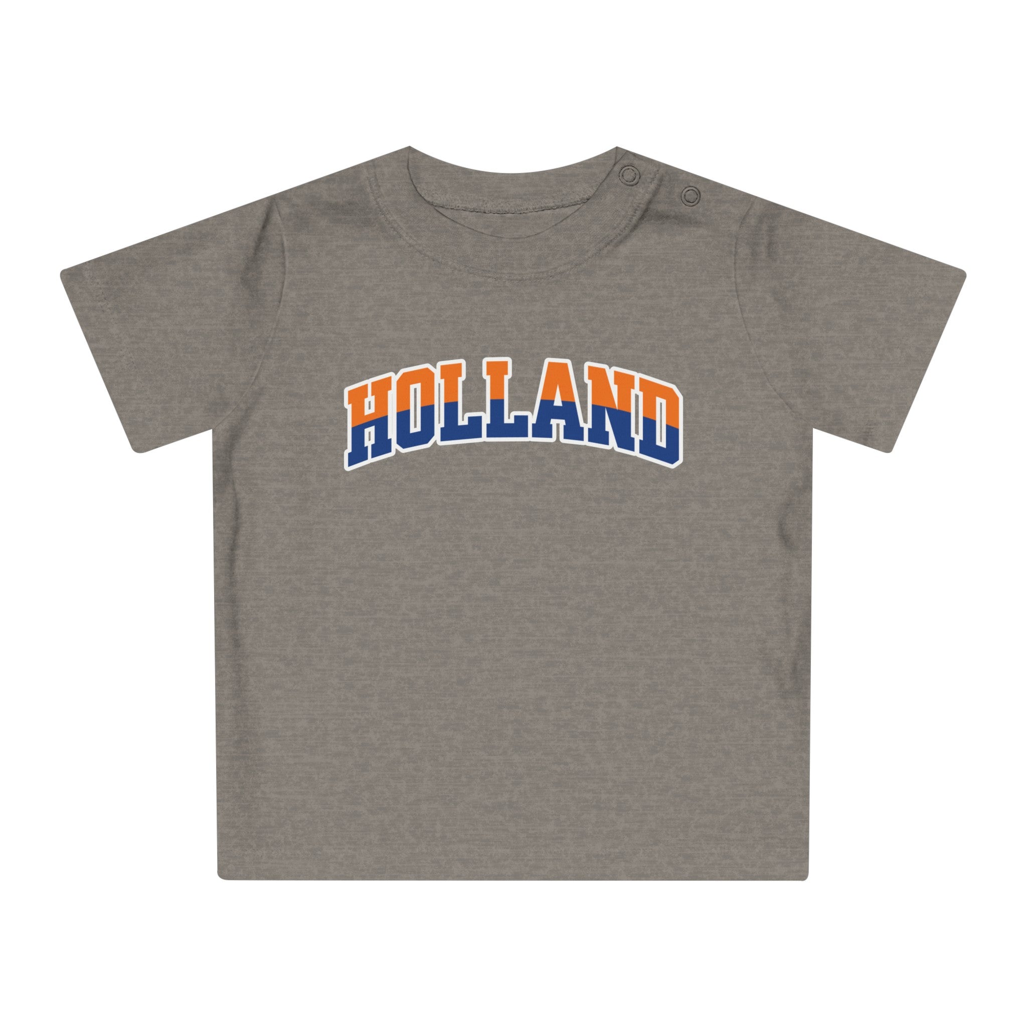 Baby T-shirt voor EK, WK en Koningsdag - HOLLAND - oranje en blauwe tekst