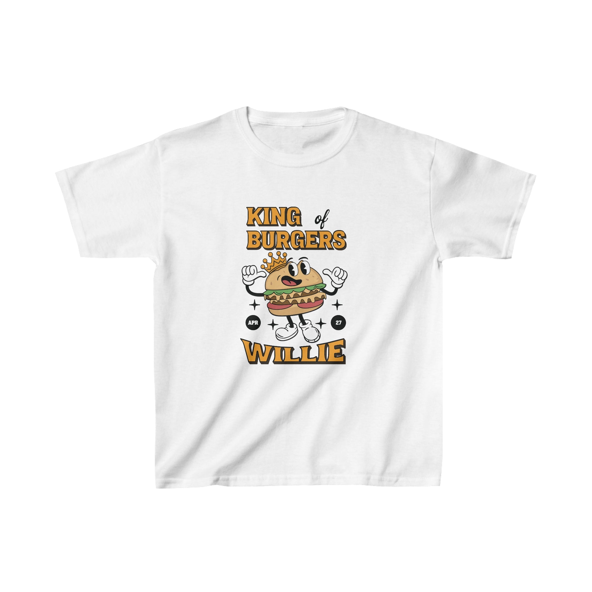 King of Burgers Willie Cartoon | Front Print | Koningsdag Kinder T-shirt | Retro | Jongens