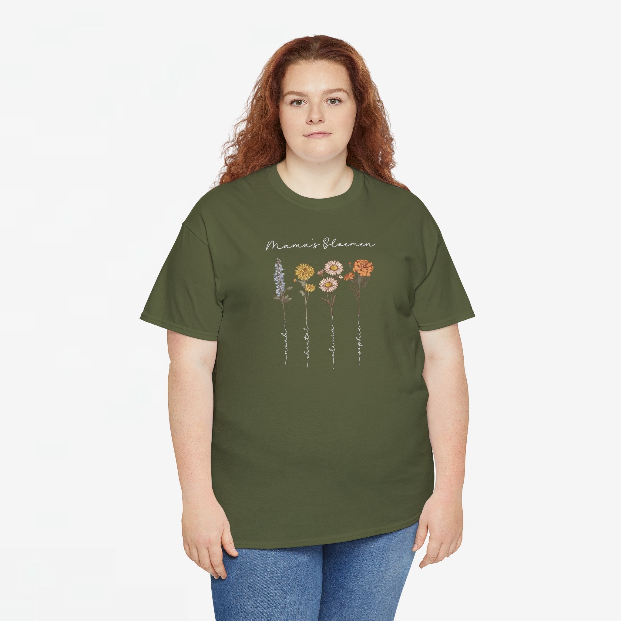 Gepersonaliseerde Moederdag Mama Cadeau - T-shirt - Mama's Bloemen met namen en geboortemaand bloemen (witte tekst)