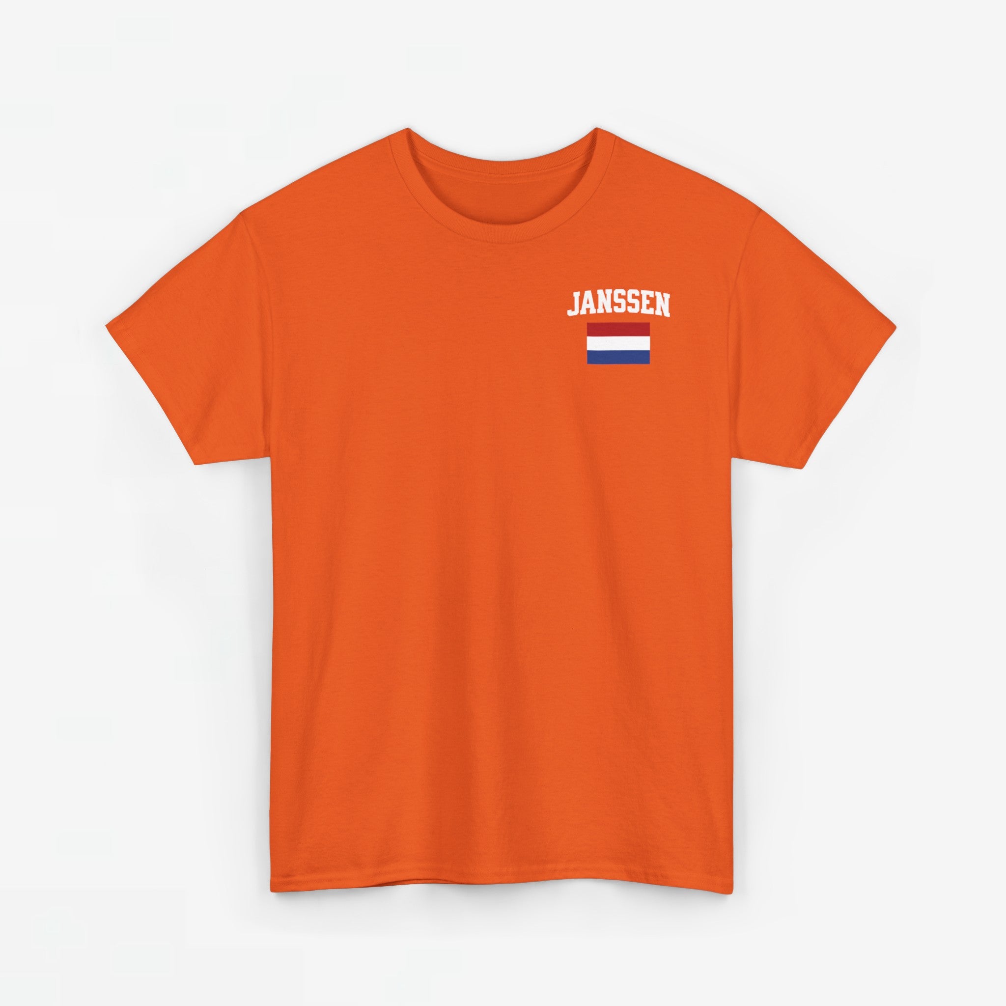 Oranje T-shirt voor EK, WK en Koningsdag - Personaliseer met Naam & Rugnummer - Nederlandse Vlag (witte tekst)