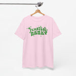 Roze oversized T-shirt met groene 'Planten Mama' print, korte mouwen