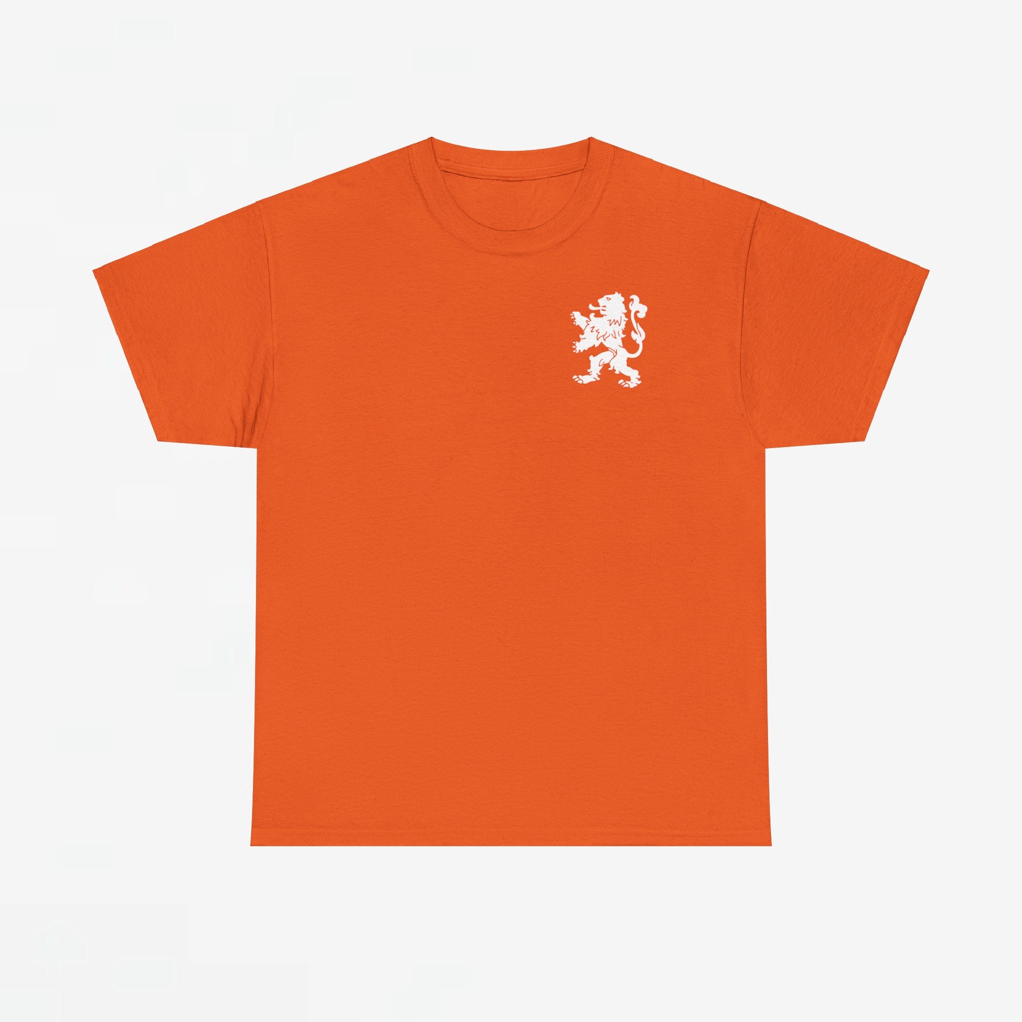 Oranje T-shirt voor EK, WK en Koningsdag - Personaliseer met Naam & Rugnummer - LEEUW (witte tekst)