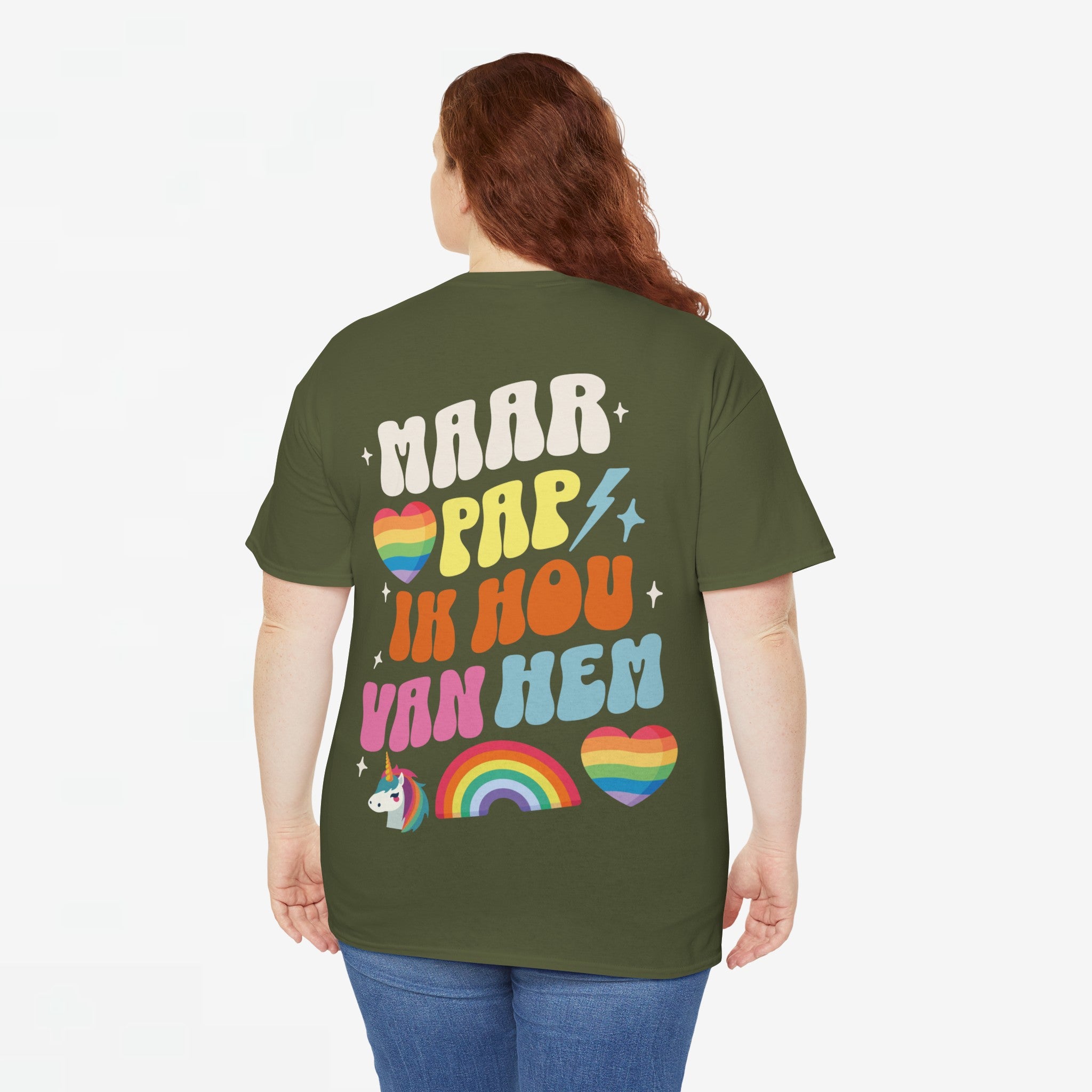 Gay Pride T-shirt -  Maar Pap, Ik Hou Van Hem Eenhoorn - Back Print  - Oversized Tee