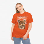 Oranje oversized T-shirt met leeuwenkopprint en Queen-tekst op de voorkant