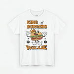 Wit T-shirt met frontprint: cartoon-burger met kroon en ‘WILLIE’