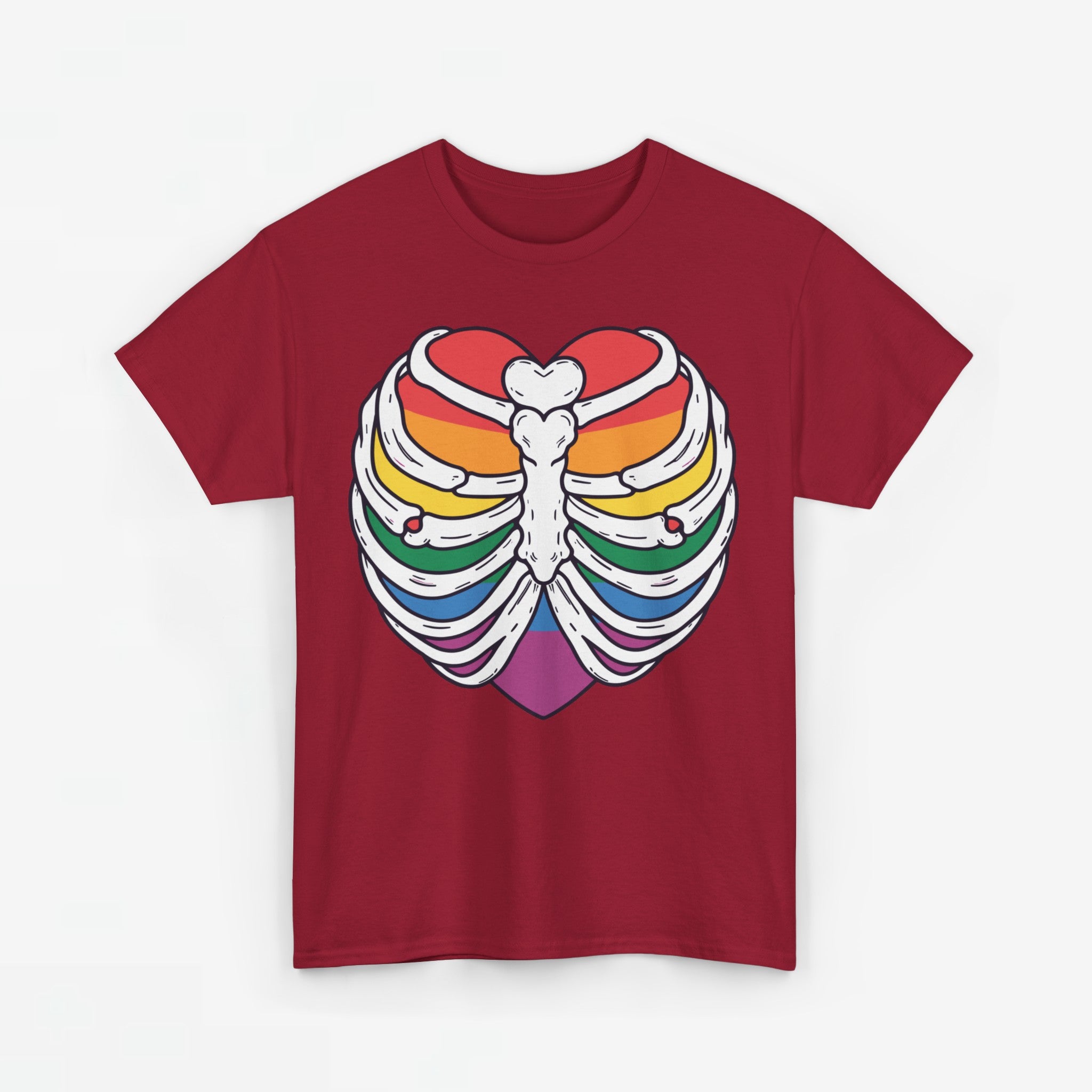 Gay Pride T-shirt - Skelet Regenbooghart - Oversized #67
