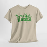 Beige T-shirt met ronde hals en groene PLANTEN MAMMA print op de borst