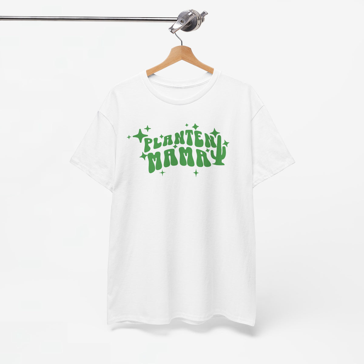 Oversized T-shirt wit met groene 'Planten Mammy' print, op hangende positie