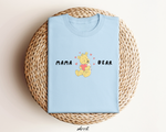 Lichtblauwe oversized t-shirt met 'MAMA' en beer-illustratie op de borst