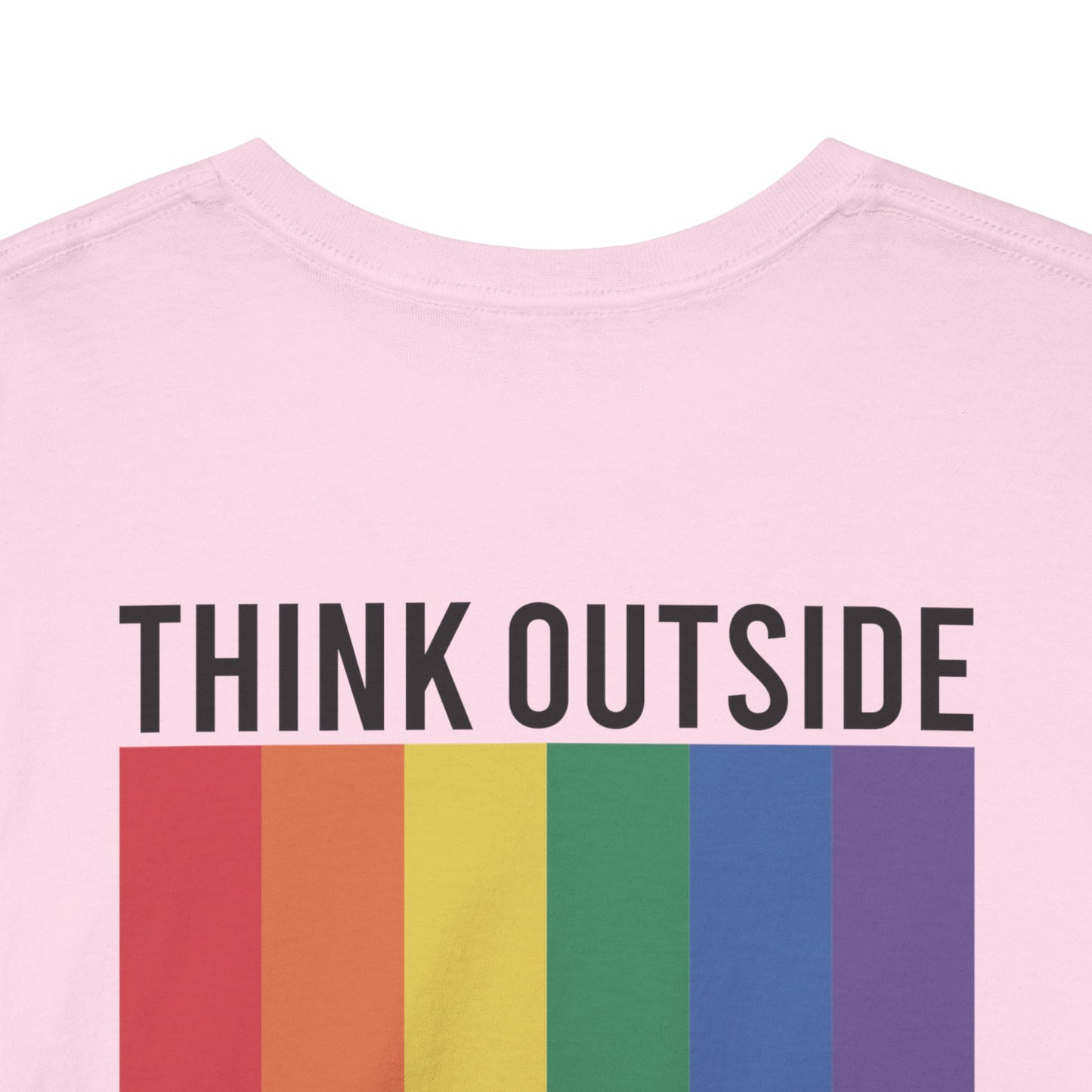 Gay Pride T-shirt - Think Outside The Box (zwarte tekst) - Back Print - Oversized #29