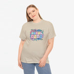 Beige oversized t-shirt met ‘BONUS MAMMA’ bloemenprint op de borst