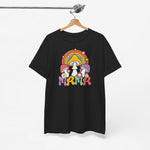 Zwart T-shirt met regenboogpaddenstoelprint en 'mama' letters