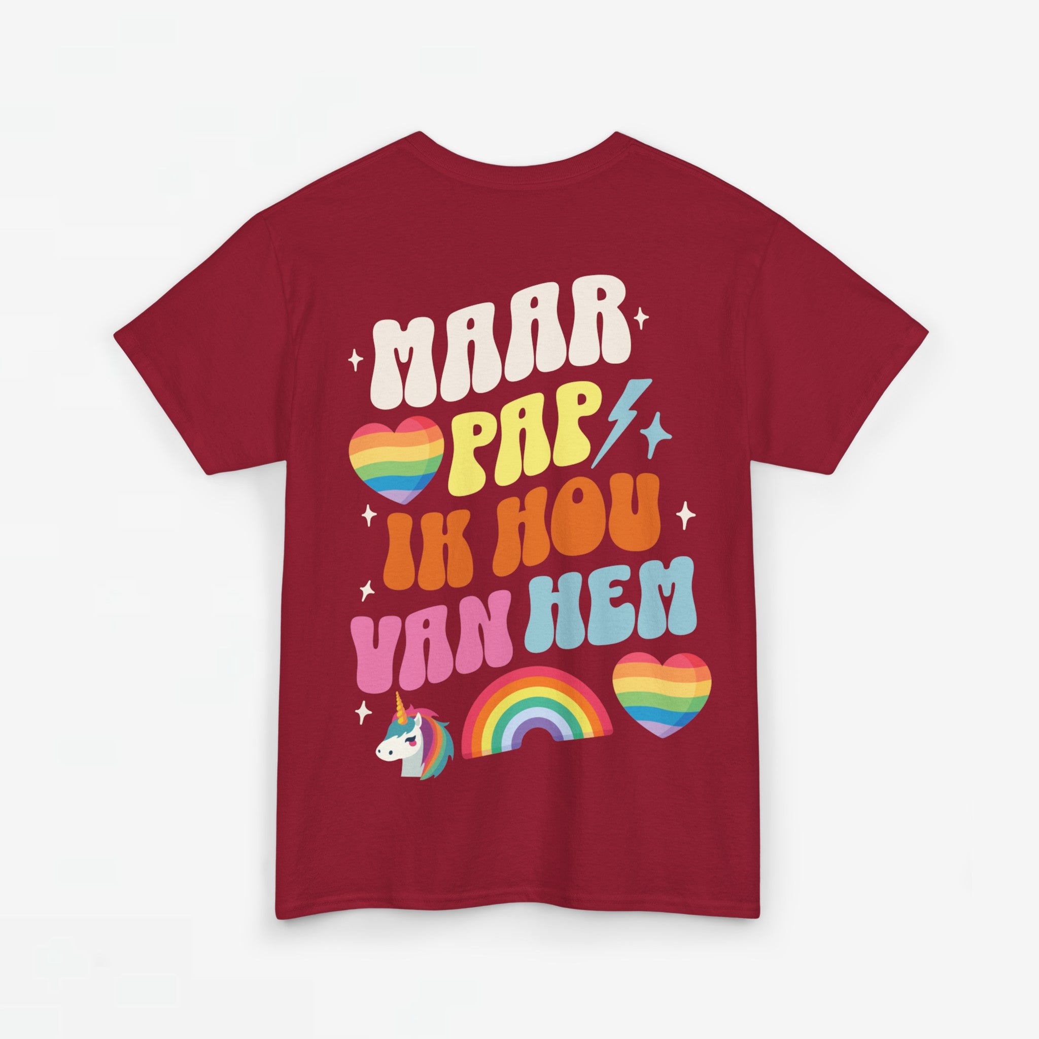Gay Pride T-shirt -  Maar Pap, Ik Hou Van Hem Eenhoorn - Back Print  - Oversized Tee
