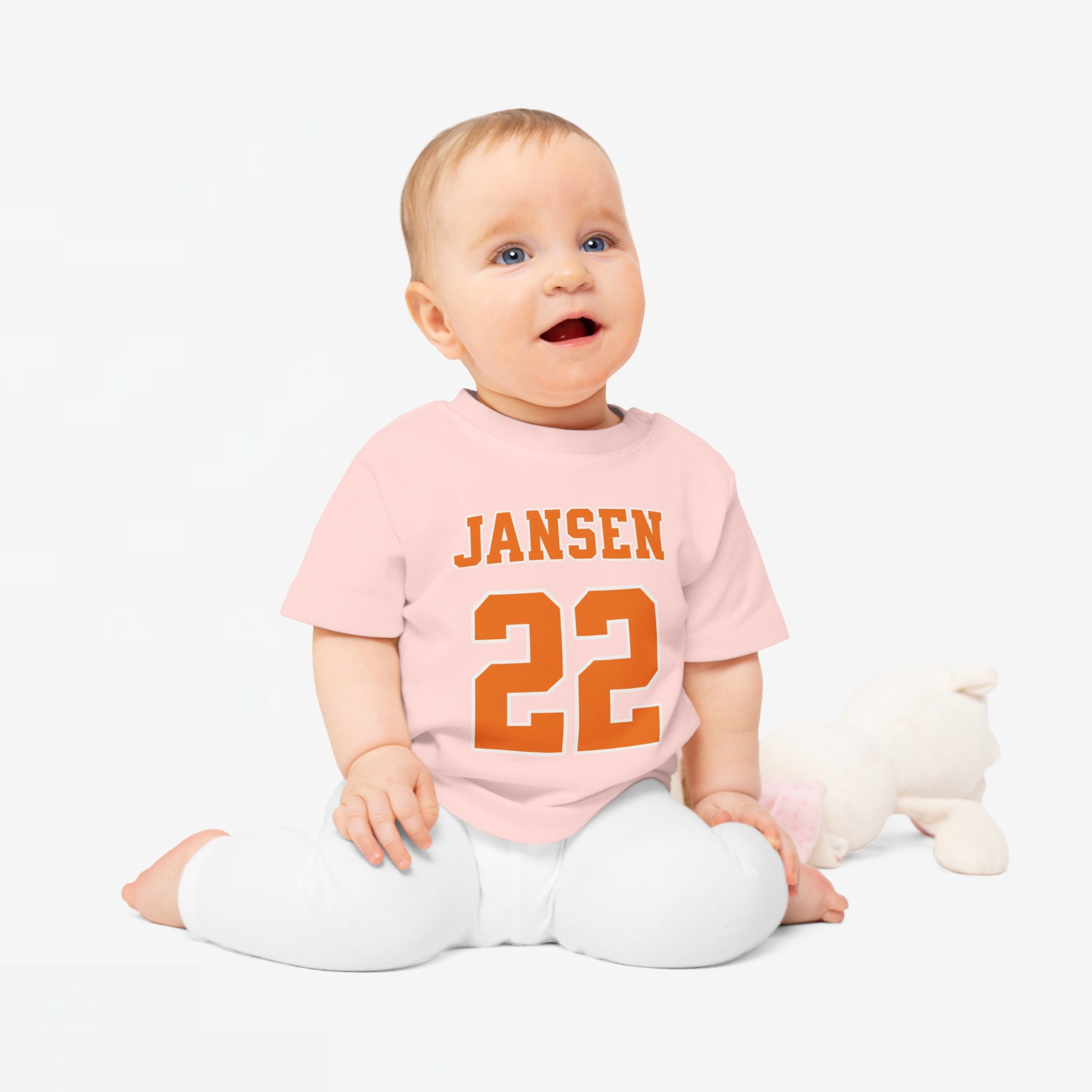 Baby T-shirt voor EK, WK en Koningsdag - Personaliseer met Naam & Rugnummer (Voorkant)