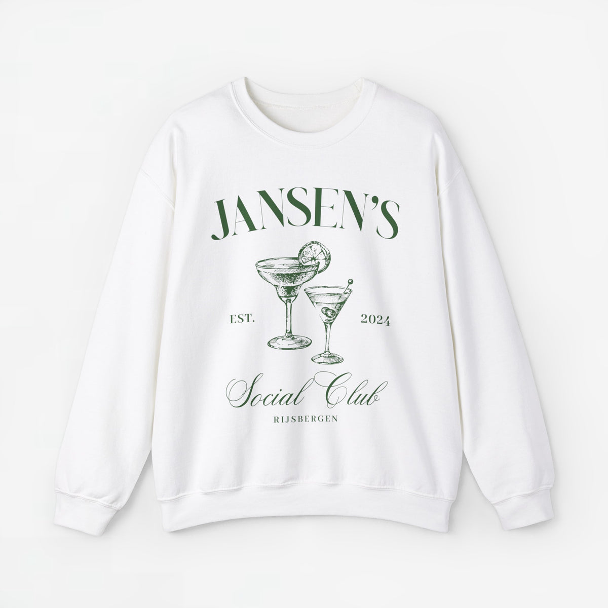 Witte sweatshirt met opdruk JANSEN'S en Social Club, ronde hals en lange mouwen.