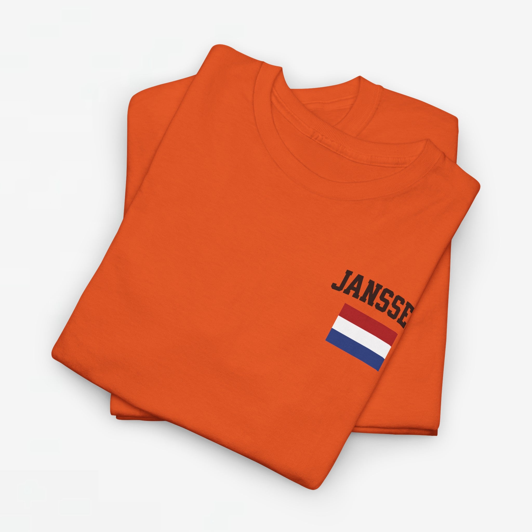 Oranje T-shirt voor EK, WK en Koningsdag - Personaliseer met Naam & Rugnummer - Nederlandse Vlag (zwarte tekst)