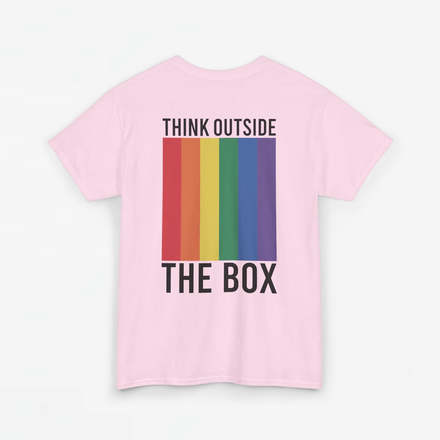 Gay Pride T-shirt - Think Outside The Box (zwarte tekst) - Back Print - Oversized #29