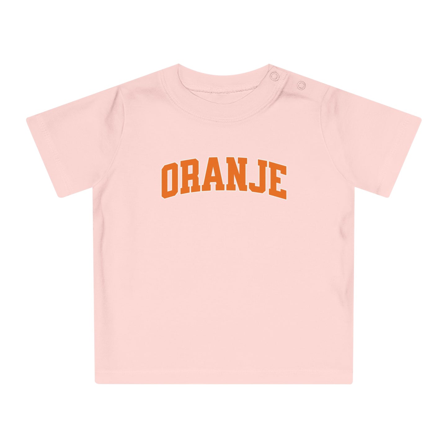 Baby T-shirt voor EK, WK en Koningsdag - ORANJE tekst