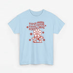 Lichtblauwe oversized T-shirt met ronde hals en rode 'Super Mama' print voorop