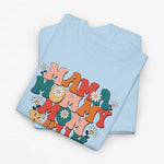 T-shirt lichtblauw met kleurrijke bloemenprint op de borst, oversized pasvorm