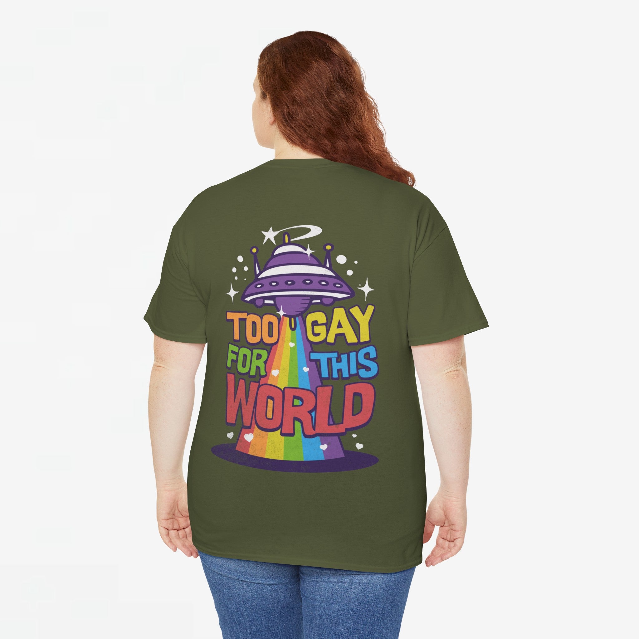 Gay Pride T-shirt - Too Gay For This World - Back Print - Oversized #55