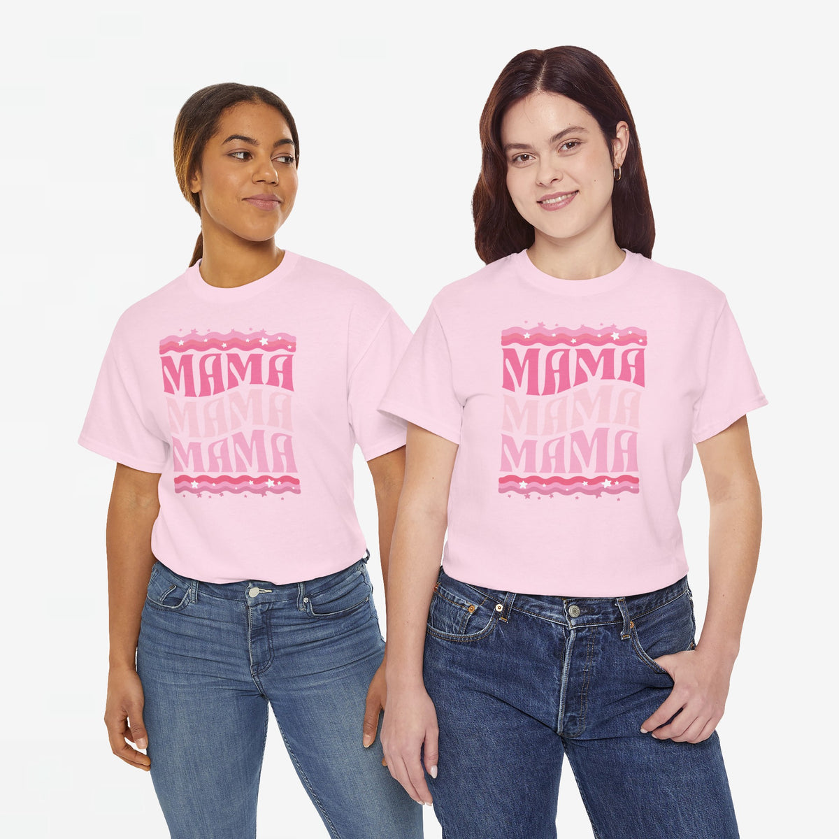 Roze oversized t-shirt met roze MAMA-print en ronde hals