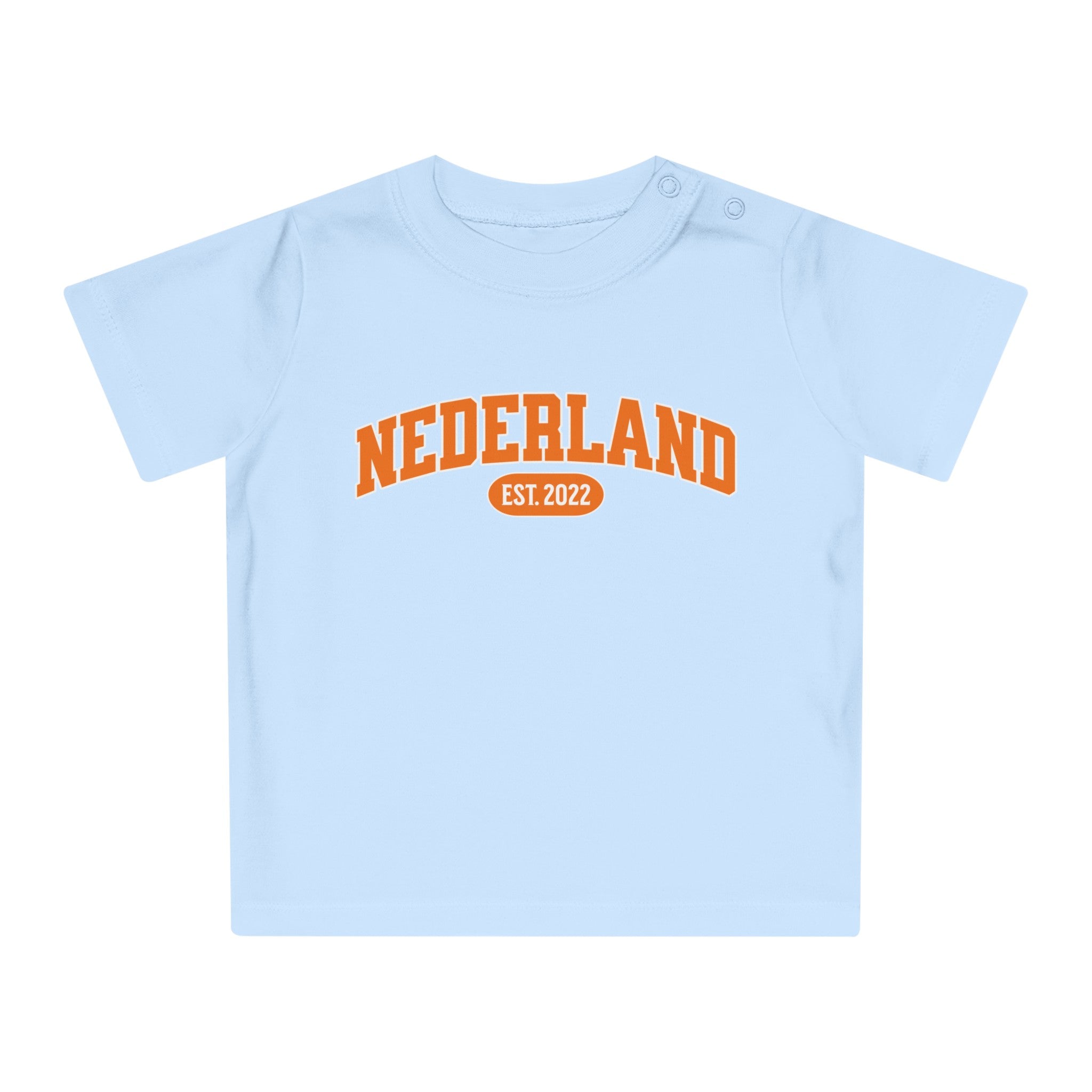 Baby T-shirt voor EK, WK en Koningsdag - Personaliseer met Naam, Jaar & Rugnummer - NEDERLAND