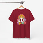 Oversized T-shirt bordeaux met paddenstoelenprint, op hanger