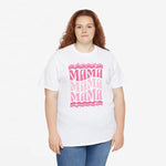 Witte oversized T-shirt met roze MAMA-print, ronde hals en korte mouwen