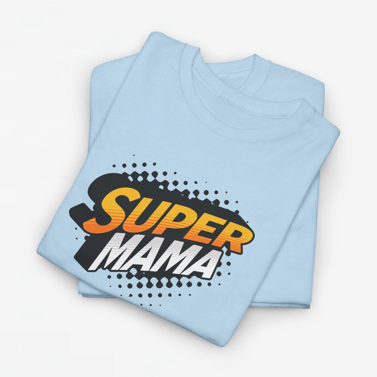 Lichtblauw oversized T-shirt met print "SUPER MAMA" op de borst.